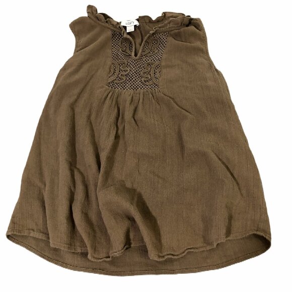 2/$30 Ann Taylor Loft Shirt Boho Top Sleeveless Women M Brown Cotton V Neck - Picture 5 of 10